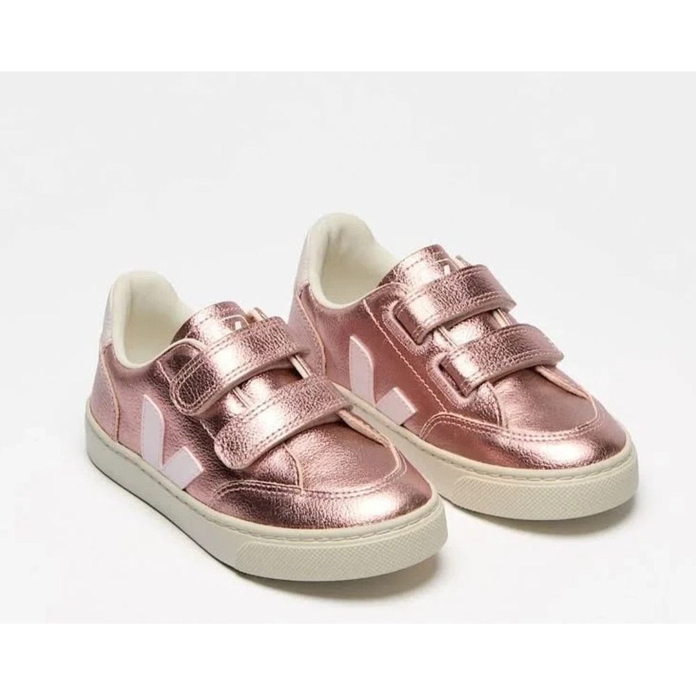 Veja Kids‎ Sneakers Pink Chromefree Leather V-12 Trainers Size EUR 22 US 6 NEW